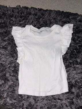 Women’s Zara White Ruffle Sleeve Ribbed Top